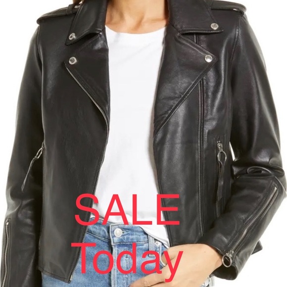 Sam Edelman motojacket black leather  jacket real leather asymmetric zipper new - Picture 1 of 13